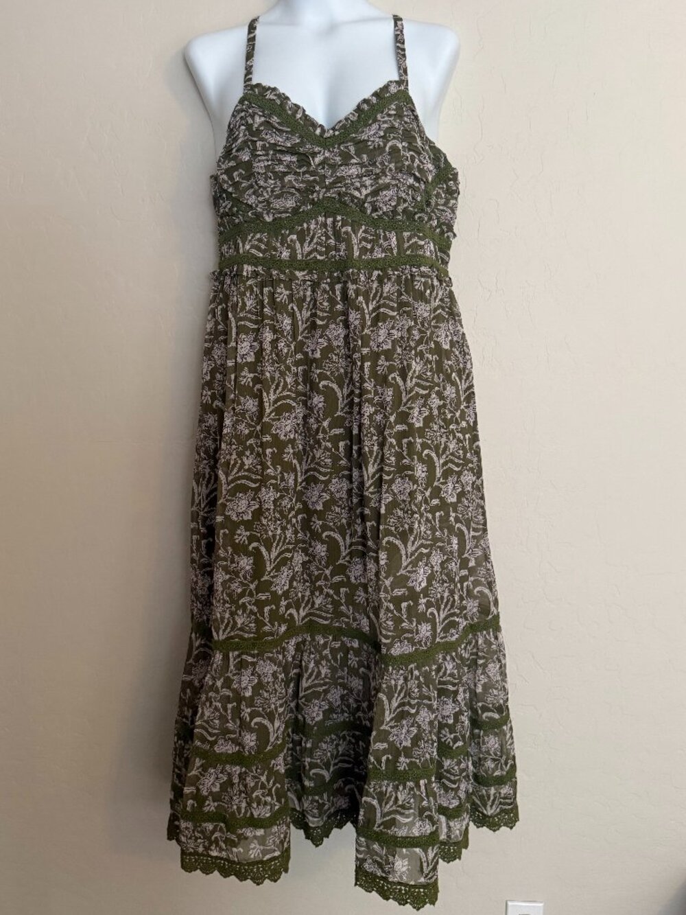 NWT Dizzy Lizzy Stitch Fix Ami Midi Dress Size 1X Olive Green Floral Boho